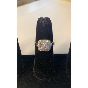 Emerald Cut Diamond Halo CZ Ring Size 8